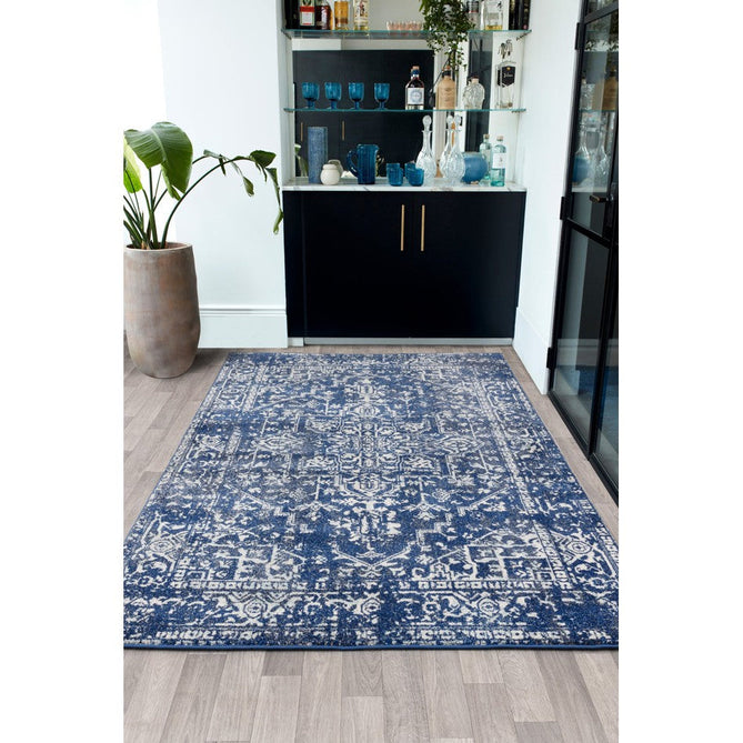 Nova NV11 Antique Traditional Medallion Border Durable Easy-Care Polypropylene Short Pile Navy/Cream/Grey Rug-Asiatic Carpets-Rug Love - The Most Loved Rug Store