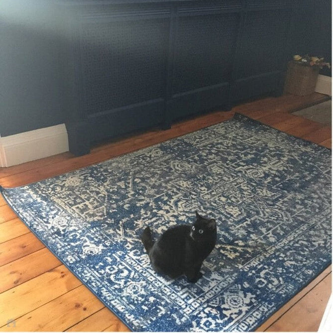 Nova NV11 Antique Traditional Medallion Border Durable Easy-Care Polypropylene Short Pile Navy/Cream/Grey Rug-Asiatic Carpets-Rug Love - The Most Loved Rug Store