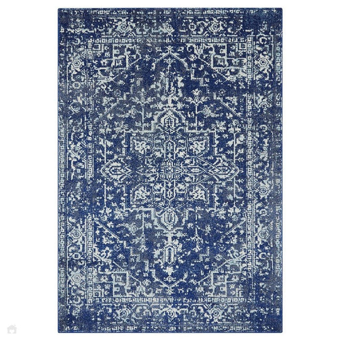 Nova NV11 Antique Traditional Medallion Border Durable Easy-Care Polypropylene Short Pile Navy/Cream/Grey Rug-Asiatic Carpets-Rug Love - The Most Loved Rug Store