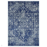 Nova NV11 Antique Traditional Medallion Border Durable Short Pile Navy/Cream/Grey Rug