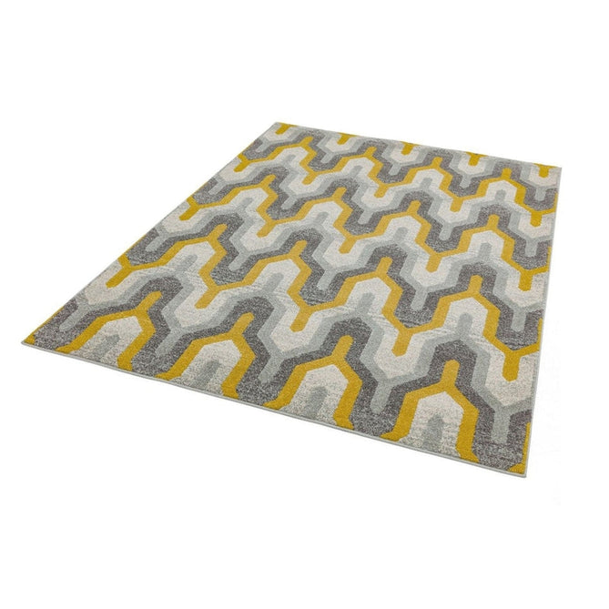 Nova NV14 Geo Modern Abstract Durable Easy-Care Polypropylene Short Pile Yellow Rug-Asiatic Carpets-Rug Love - The Most Loved Rug Store