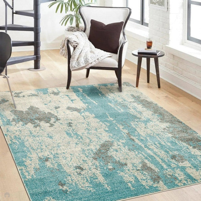 Nova NV15 Painterly Modern Abstract Durable Easy-Care Polypropylene Short Pile Duck Egg Rug-Asiatic Carpets-Rug Love - The Most Loved Rug Store