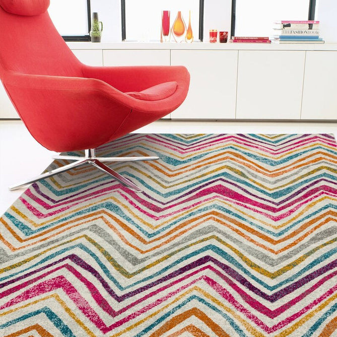 Nova NV21 Rhythm Modern Abstract Zig Zag Durable Easy-Care Polypropylene Short Pile Pink/Orange/Yellow/Green/Blue/Purple/Multicolour Rug-Asiatic Carpets-Rug Love - The Most Loved Rug Store