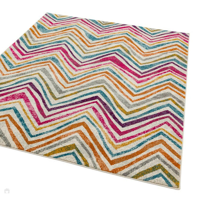 Nova NV21 Rhythm Modern Abstract Zig Zag Durable Easy-Care Polypropylene Short Pile Pink/Orange/Yellow/Green/Blue/Purple/Multicolour Rug-Asiatic Carpets-Rug Love - The Most Loved Rug Store