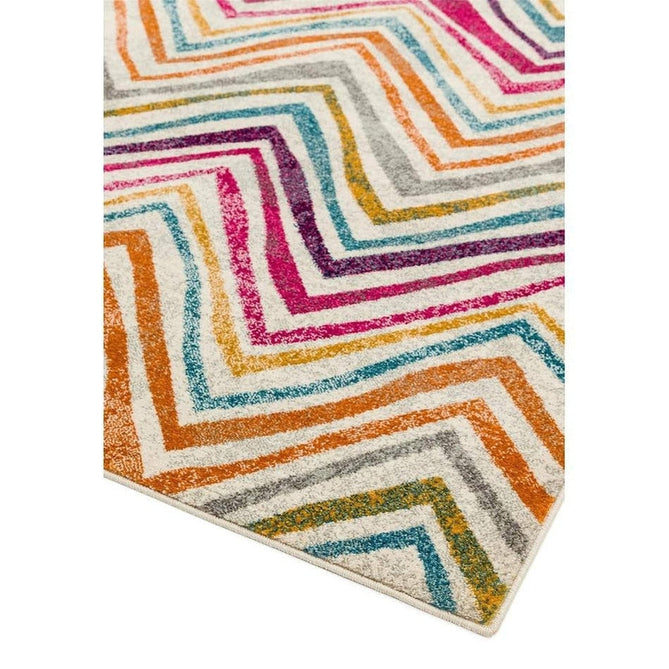 Nova NV21 Rhythm Modern Abstract Zig Zag Durable Easy-Care Polypropylene Short Pile Pink/Orange/Yellow/Green/Blue/Purple/Multicolour Rug-Asiatic Carpets-Rug Love - The Most Loved Rug Store