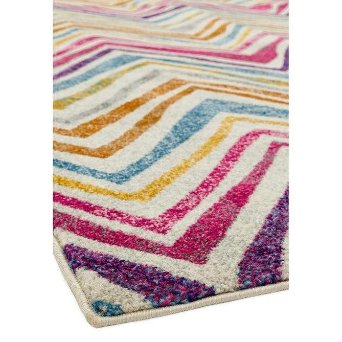 Nova NV21 Rhythm Modern Abstract Zig Zag Durable Easy-Care Polypropylene Short Pile Pink/Orange/Yellow/Green/Blue/Purple/Multicolour Rug-Asiatic Carpets-Rug Love - The Most Loved Rug Store