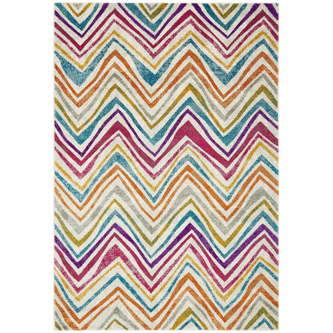 Nova NV21 Rhythm Modern Abstract Zig Zag Durable Easy-Care Polypropylene Short Pile Pink/Orange/Yellow/Green/Blue/Purple/Multicolour Rug-Asiatic Carpets-Rug Love - The Most Loved Rug Store