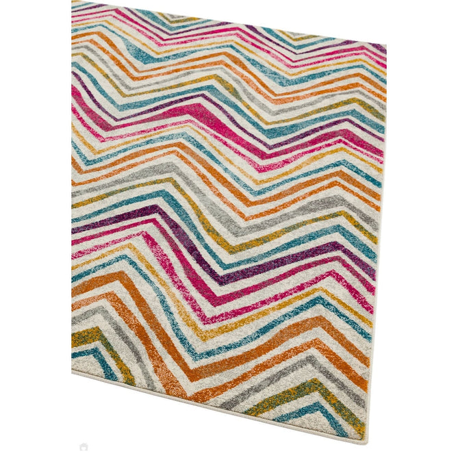 Nova NV21 Rhythm Modern Abstract Zig Zag Durable Easy-Care Polypropylene Short Pile Pink/Orange/Yellow/Green/Blue/Purple/Multicolour Rug-Asiatic Carpets-Rug Love - The Most Loved Rug Store