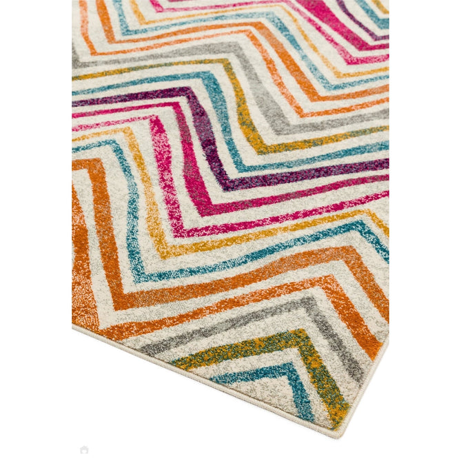 Nova NV21 Rhythm Modern Abstract Zig Zag Durable Easy-Care Polypropylene Short Pile Pink/Orange/Yellow/Green/Blue/Purple/Multicolour Rug-Asiatic Carpets-Rug Love - The Most Loved Rug Store
