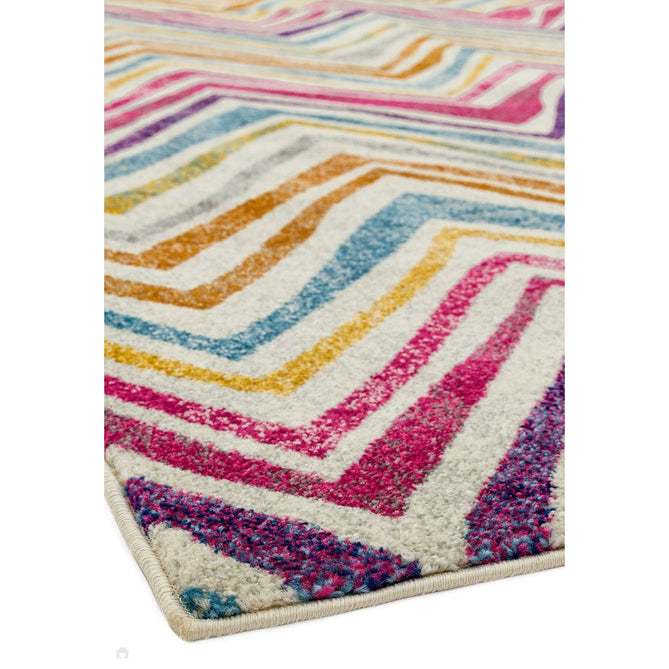 Nova NV21 Rhythm Modern Abstract Zig Zag Durable Easy-Care Polypropylene Short Pile Pink/Orange/Yellow/Green/Blue/Purple/Multicolour Rug-Asiatic Carpets-Rug Love - The Most Loved Rug Store
