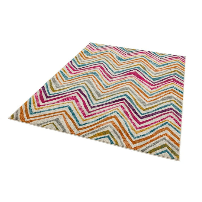 Nova NV21 Rhythm Modern Abstract Zig Zag Durable Easy-Care Polypropylene Short Pile Pink/Orange/Yellow/Green/Blue/Purple/Multicolour Rug-Asiatic Carpets-Rug Love - The Most Loved Rug Store