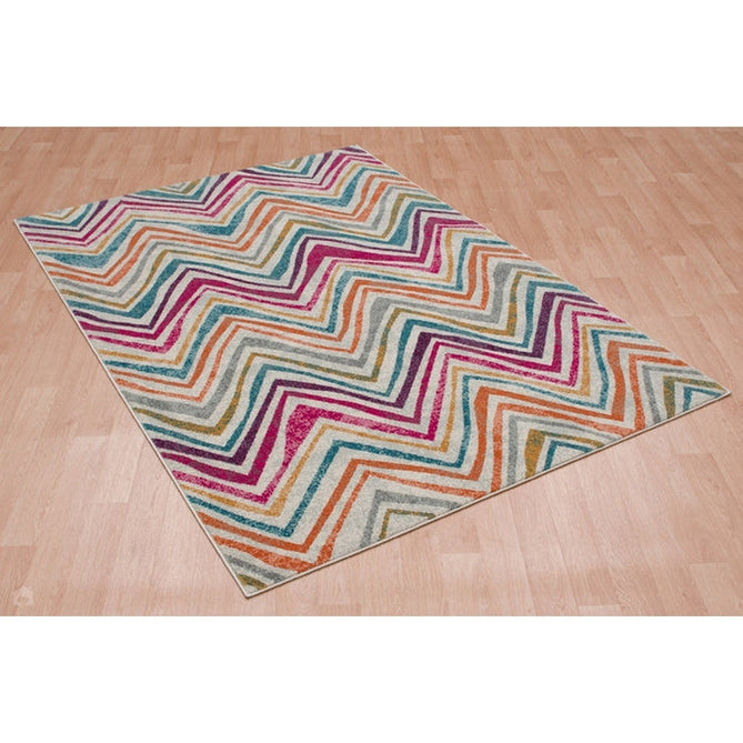 Nova NV21 Rhythm Modern Abstract Zig Zag Durable Easy-Care Polypropylene Short Pile Pink/Orange/Yellow/Green/Blue/Purple/Multicolour Rug-Asiatic Carpets-Rug Love - The Most Loved Rug Store