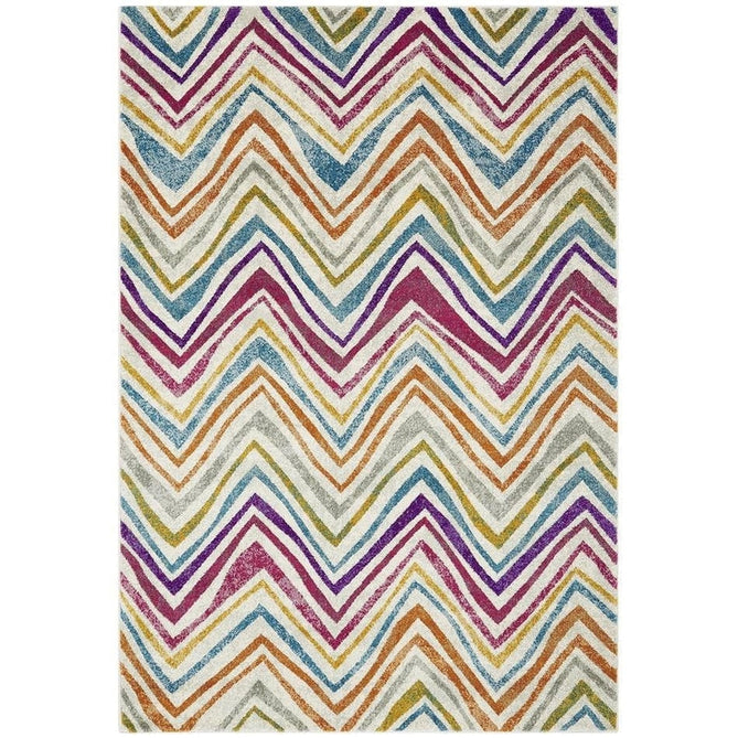 Nova NV21 Rhythm Modern Abstract Zig Zag Durable Easy-Care Polypropylene Short Pile Pink/Orange/Yellow/Green/Blue/Purple/Multicolour Rug-Asiatic Carpets-Rug Love - The Most Loved Rug Store