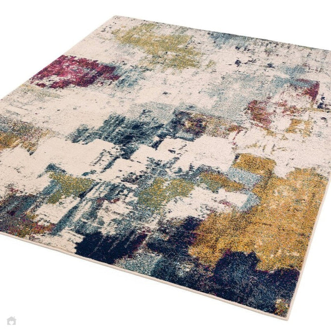 Nova NV22 Abstract Modern Abstract Durable Easy-Care Polypropylene Short Pile Mustard/Blue/Cream/Purple/Multicolour Rug-Asiatic Carpets-Rug Love - The Most Loved Rug Store