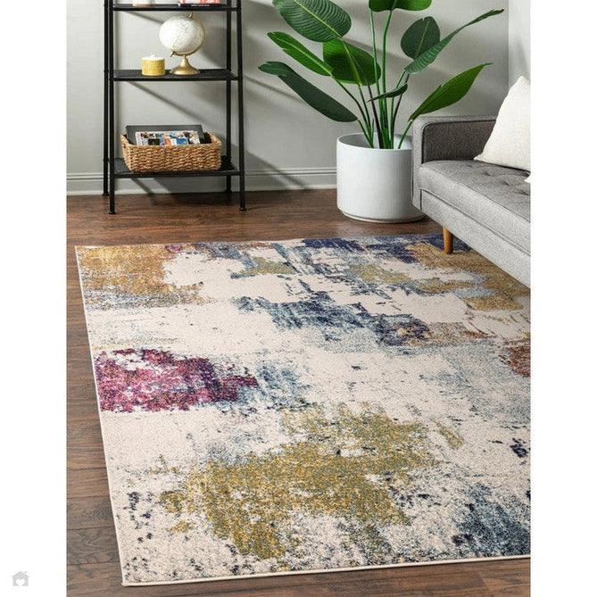 Nova NV22 Abstract Modern Abstract Durable Easy-Care Polypropylene Short Pile Mustard/Blue/Cream/Purple/Multicolour Rug-Asiatic Carpets-Rug Love - The Most Loved Rug Store