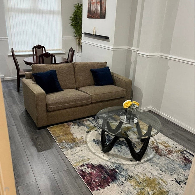 Nova NV22 Abstract Modern Abstract Durable Easy-Care Polypropylene Short Pile Mustard/Blue/Cream/Purple/Multicolour Rug-Asiatic Carpets-Rug Love - The Most Loved Rug Store