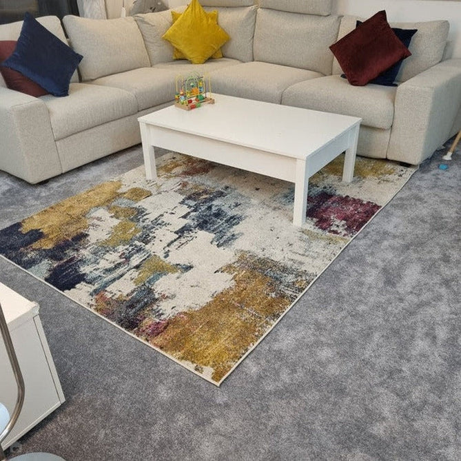 Nova NV22 Abstract Modern Abstract Durable Easy-Care Polypropylene Short Pile Mustard/Blue/Cream/Purple/Multicolour Rug-Asiatic Carpets-Rug Love - The Most Loved Rug Store