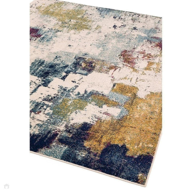 Nova NV22 Abstract Modern Abstract Durable Easy-Care Polypropylene Short Pile Mustard/Blue/Cream/Purple/Multicolour Rug-Asiatic Carpets-Rug Love - The Most Loved Rug Store