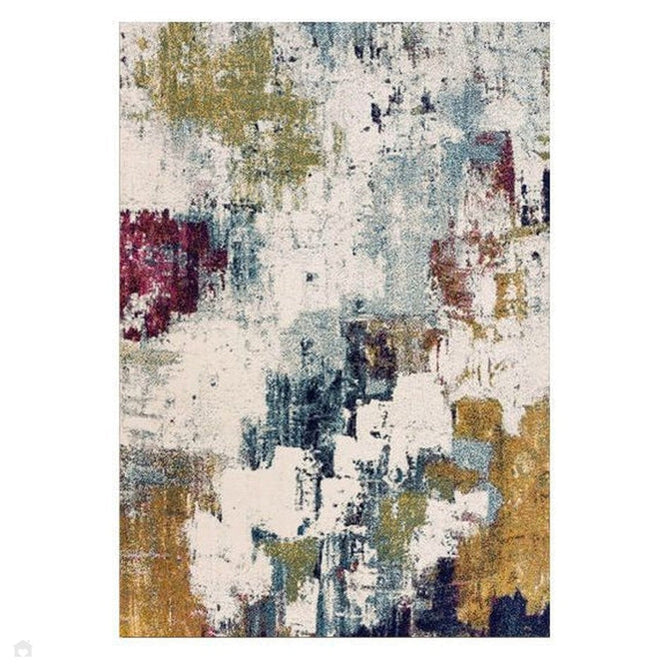 Nova NV22 Abstract Modern Abstract Durable Easy-Care Polypropylene Short Pile Mustard/Blue/Cream/Purple/Multicolour Rug-Asiatic Carpets-Rug Love - The Most Loved Rug Store
