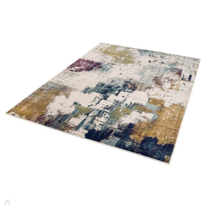 Nova NV22 Abstract Modern Abstract Durable Easy-Care Polypropylene Short Pile Mustard/Blue/Cream/Purple/Multicolour Rug-Asiatic Carpets-Rug Love - The Most Loved Rug Store