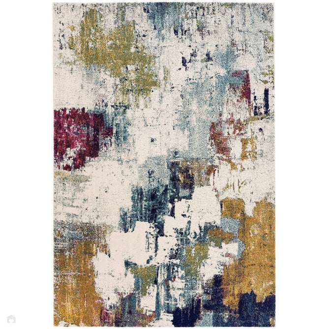 Nova NV22 Abstract Modern Abstract Durable Easy-Care Polypropylene Short Pile Mustard/Blue/Cream/Purple/Multicolour Rug-Asiatic Carpets-Rug Love - The Most Loved Rug Store