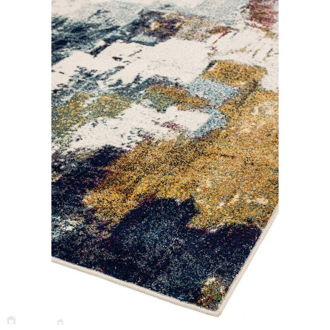 Nova NV22 Abstract Modern Abstract Durable Easy-Care Polypropylene Short Pile Mustard/Blue/Cream/Purple/Multicolour Rug-Asiatic Carpets-Rug Love - The Most Loved Rug Store