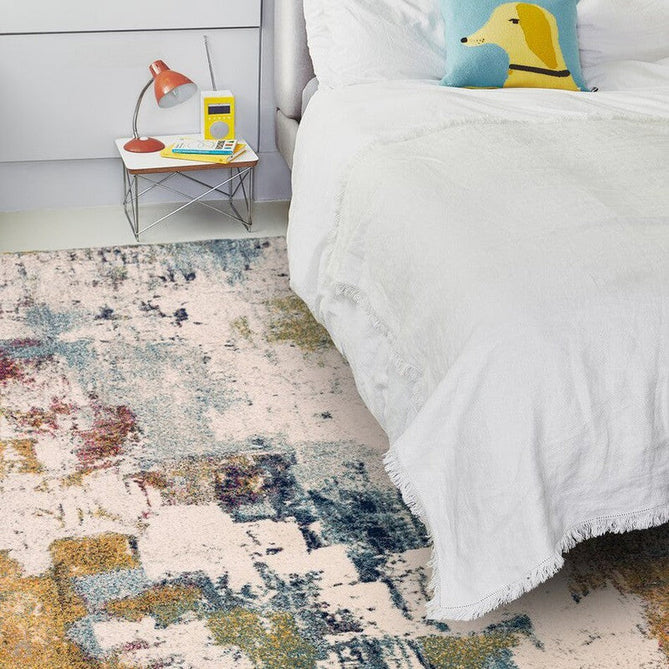 Nova NV22 Abstract Modern Abstract Durable Easy-Care Polypropylene Short Pile Mustard/Blue/Cream/Purple/Multicolour Rug-Asiatic Carpets-Rug Love - The Most Loved Rug Store