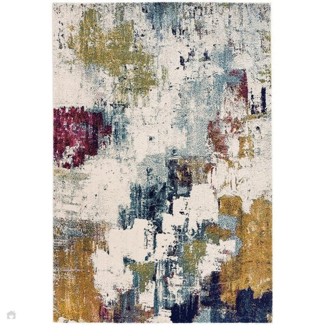 Nova NV22 Abstract Modern Abstract Durable Easy-Care Short Pile Mustard/Blue/Cream/Purple/Multicolour Rug 160 x 230 cm-Shop Returns-Rug Love - The Most Loved Rug Store