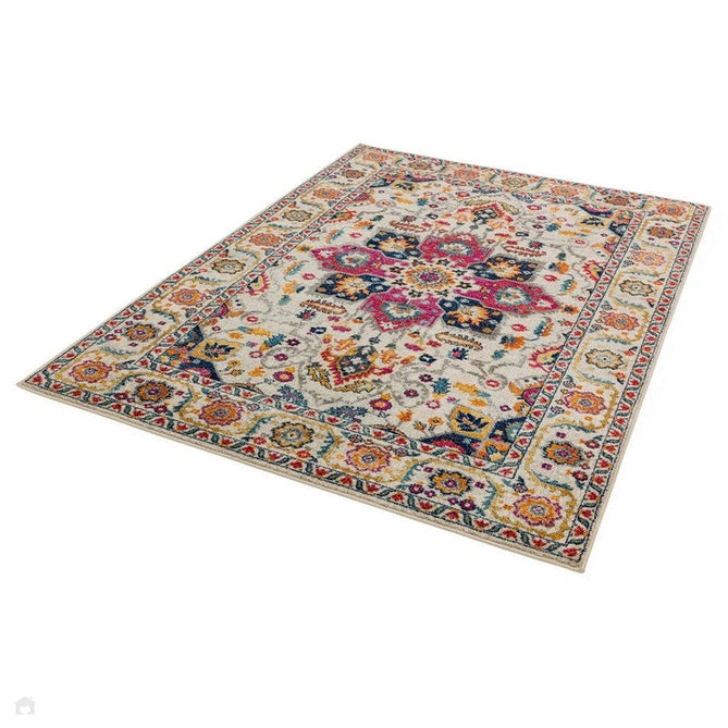 Nova NV24 Persian Traditional Medallion Border Durable Easy-Care Polypropylene Short Pile White/Multicolour Rug-Asiatic Carpets-Rug Love - The Most Loved Rug Store