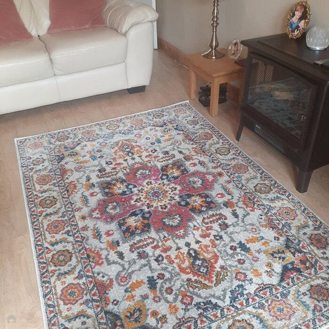 Nova NV24 Persian Traditional Medallion Border Durable Easy-Care Polypropylene Short Pile White/Multicolour Rug-Asiatic Carpets-Rug Love - The Most Loved Rug Store