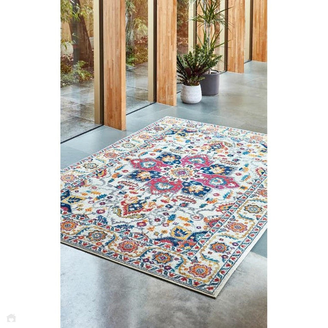 Nova NV24 Persian Traditional Medallion Border Durable Easy-Care Polypropylene Short Pile White/Multicolour Rug-Asiatic Carpets-Rug Love - The Most Loved Rug Store