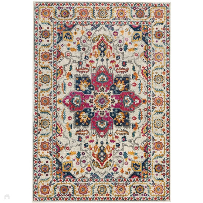 Nova NV24 Persian Traditional Medallion Border Durable Easy-Care Polypropylene Short Pile White/Multicolour Rug-Asiatic Carpets-Rug Love - The Most Loved Rug Store