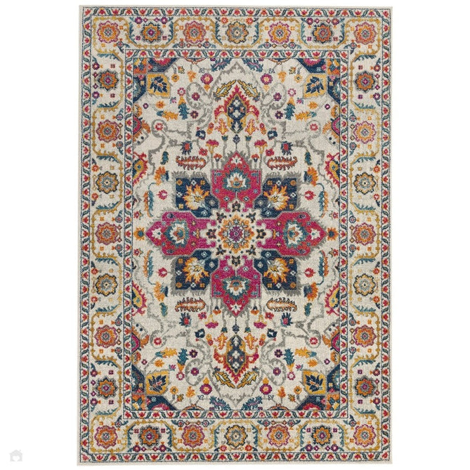 Nova NV24 Persian Traditional Medallion Border Durable Easy-Care Polypropylene Short Pile White/Multicolour Rug-Asiatic Carpets-Rug Love - The Most Loved Rug Store