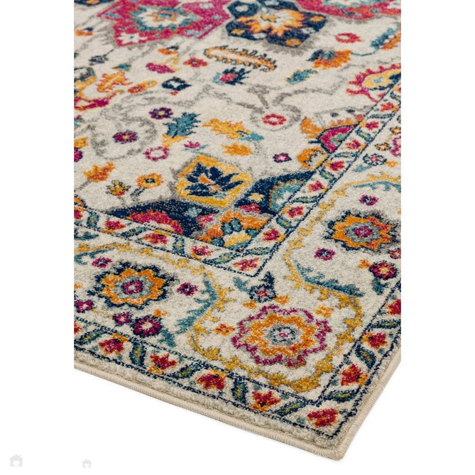 Nova NV24 Persian Traditional Medallion Border Durable Easy-Care Polypropylene Short Pile White/Multicolour Rug-Asiatic Carpets-Rug Love - The Most Loved Rug Store