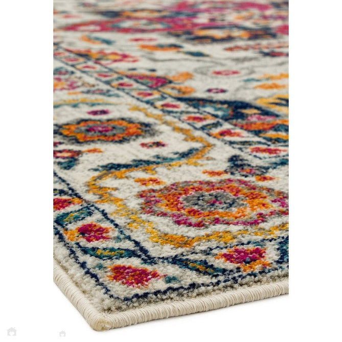 Nova NV24 Persian Traditional Medallion Border Durable Easy-Care Polypropylene Short Pile White/Multicolour Rug-Asiatic Carpets-Rug Love - The Most Loved Rug Store