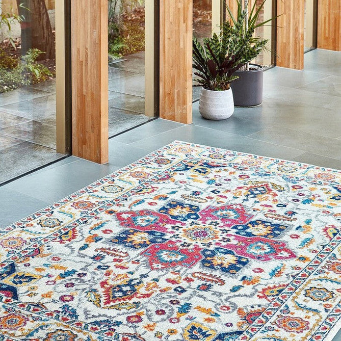 Nova NV24 Persian Traditional Medallion Border Durable Easy-Care Polypropylene Short Pile White/Multicolour Rug-Asiatic Carpets-Rug Love - The Most Loved Rug Store