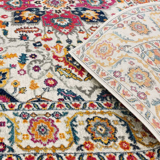 Nova NV24 Persian Traditional Medallion Border Durable Easy-Care Polypropylene Short Pile White/Multicolour Rug-Asiatic Carpets-Rug Love - The Most Loved Rug Store