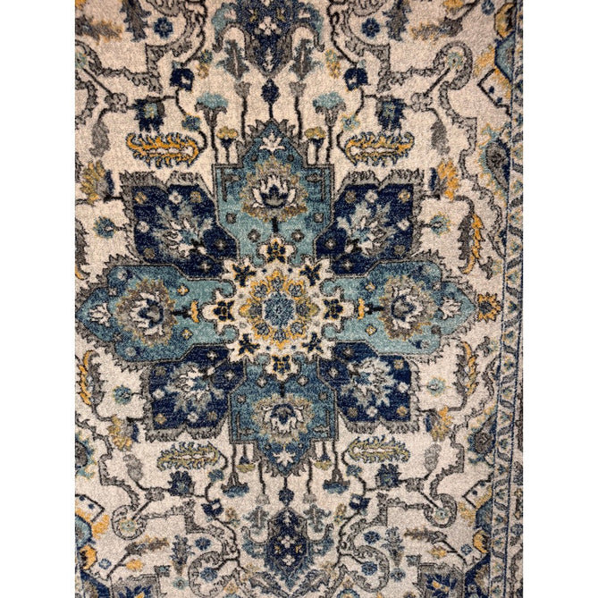 Nova NV25 Persian Traditional Medallion Border Durable Easy-Care Polypropylene Short Pile Blue/Cream/Yellow Rug-Asiatic Carpets-Rug Love - The Most Loved Rug Store