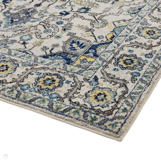 Nova NV25 Persian Traditional Medallion Border Durable Easy-Care Polypropylene Short Pile Blue/Cream/Yellow Rug-Asiatic Carpets-Rug Love - The Most Loved Rug Store
