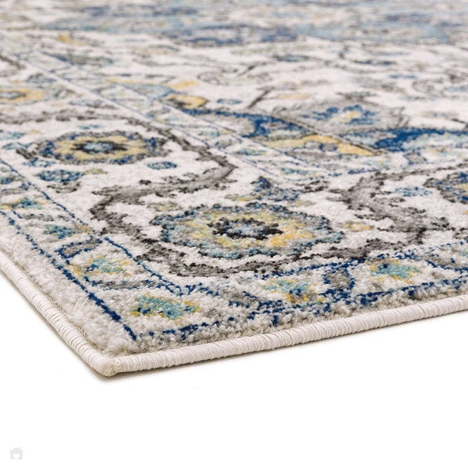 Nova NV25 Persian Traditional Medallion Border Durable Easy-Care Polypropylene Short Pile Blue/Cream/Yellow Rug-Asiatic Carpets-Rug Love - The Most Loved Rug Store