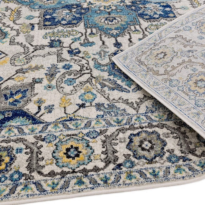 Nova NV25 Persian Traditional Medallion Border Durable Easy-Care Polypropylene Short Pile Blue/Cream/Yellow Rug-Asiatic Carpets-Rug Love - The Most Loved Rug Store