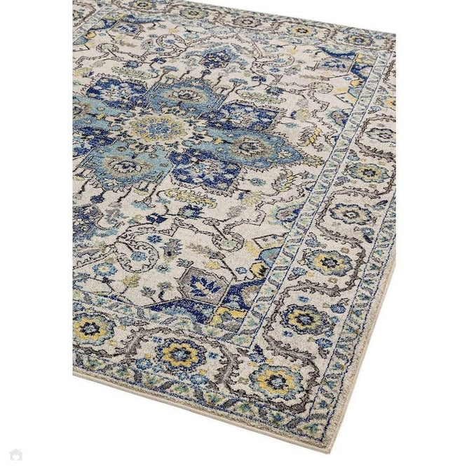 Nova NV25 Persian Traditional Medallion Border Durable Easy-Care Polypropylene Short Pile Blue/Cream/Yellow Rug-Asiatic Carpets-Rug Love - The Most Loved Rug Store