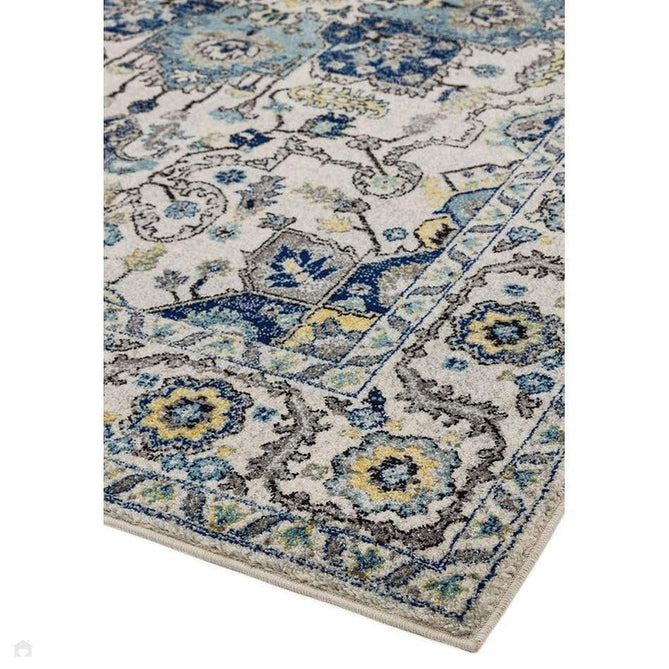 Nova NV25 Persian Traditional Medallion Border Durable Easy-Care Polypropylene Short Pile Blue/Cream/Yellow Rug-Asiatic Carpets-Rug Love - The Most Loved Rug Store