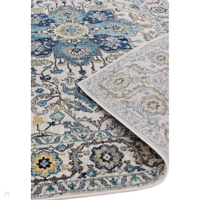 Nova NV25 Persian Traditional Medallion Border Durable Easy-Care Polypropylene Short Pile Blue/Cream/Yellow Rug-Asiatic Carpets-Rug Love - The Most Loved Rug Store