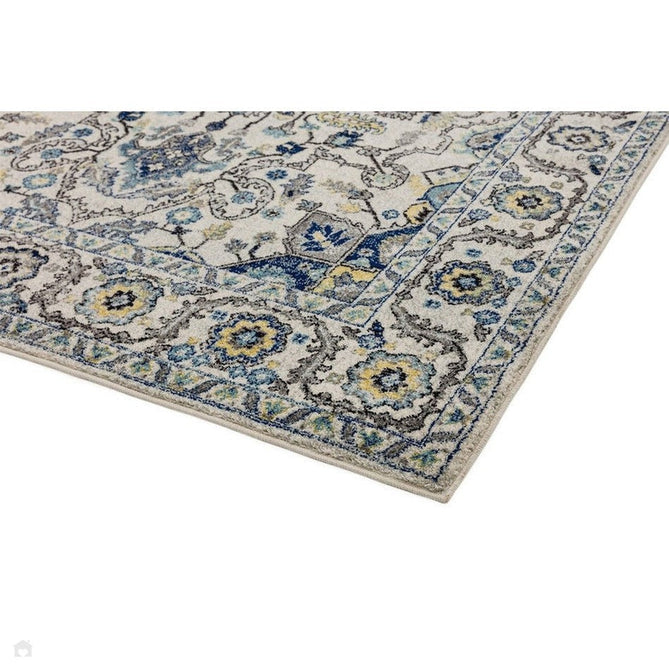 Nova NV25 Persian Traditional Medallion Border Durable Easy-Care Polypropylene Short Pile Blue/Cream/Yellow Rug-Asiatic Carpets-Rug Love - The Most Loved Rug Store