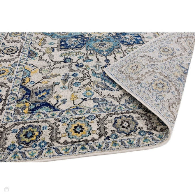 Nova NV25 Persian Traditional Medallion Border Durable Easy-Care Polypropylene Short Pile Blue/Cream/Yellow Rug-Asiatic Carpets-Rug Love - The Most Loved Rug Store