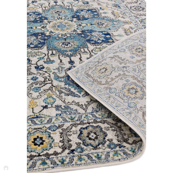 Nova NV25 Persian Traditional Medallion Border Durable Easy-Care Polypropylene Short Pile Blue/Cream/Yellow Rug-Asiatic Carpets-Rug Love - The Most Loved Rug Store