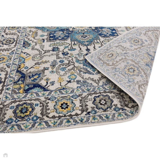 Nova NV25 Persian Traditional Medallion Border Durable Easy-Care Polypropylene Short Pile Blue/Cream/Yellow Rug-Asiatic Carpets-Rug Love - The Most Loved Rug Store