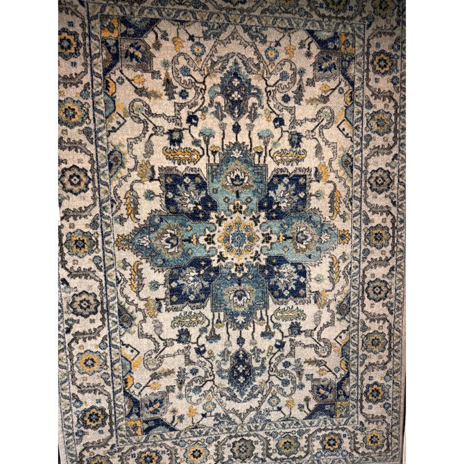 Nova NV25 Persian Traditional Medallion Border Durable Easy-Care Polypropylene Short Pile Blue/Cream/Yellow Rug-Asiatic Carpets-Rug Love - The Most Loved Rug Store