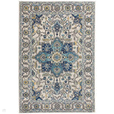 Nova NV25 Persian Traditional Medallion Border Durable Short Pile Blue/Cream/Yellow Rug